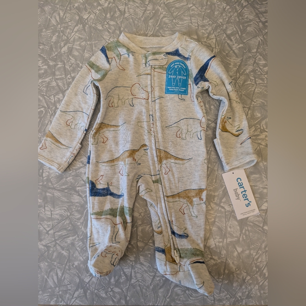 Carter's Dinosaur Print Footie - Gray and Blue
